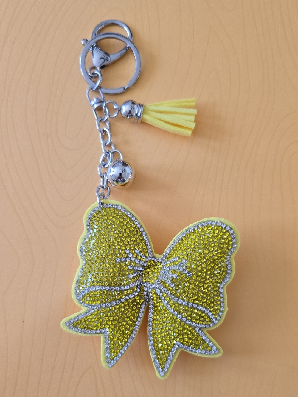 Yellow Crystal Bow Keychain with Tassel,bag Charm